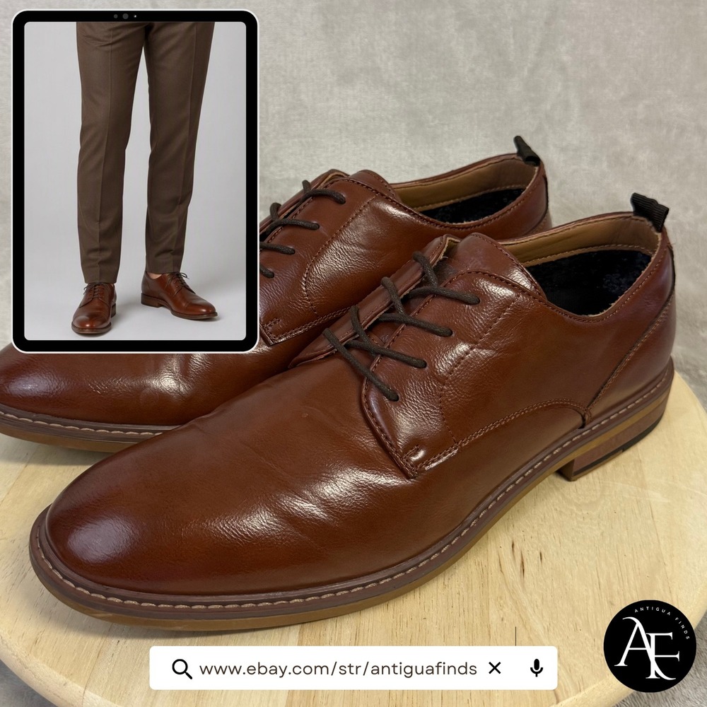 Madden Mens Brown Leather Derby Shoes Lace Up Dress Ortholite Cognac US 13